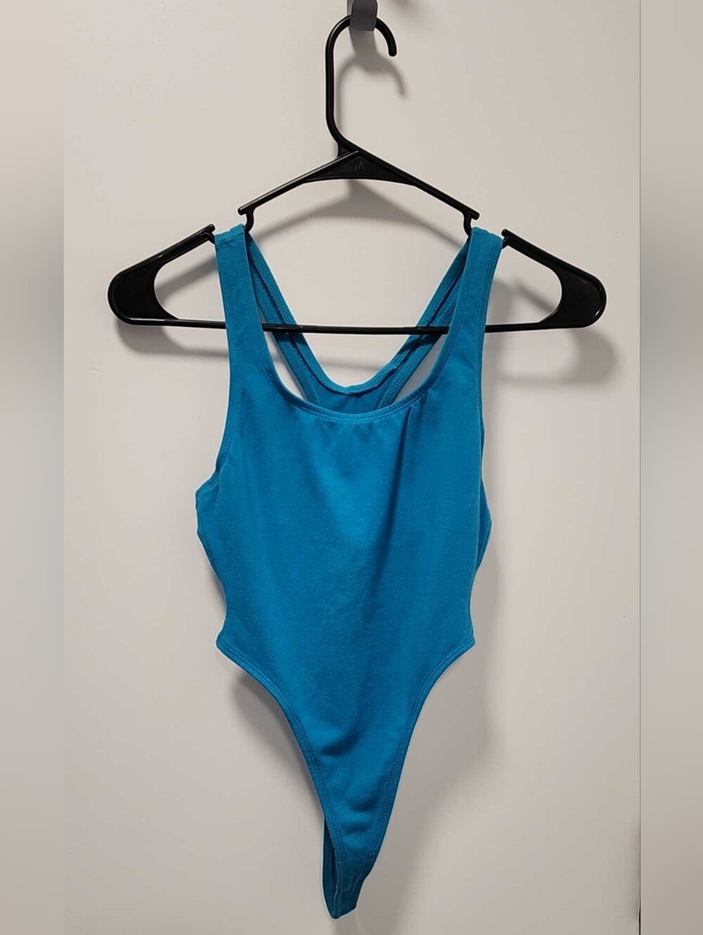Vintage 80s 90s Jacques Moret High Cut Thong Bodysuit Leotard Teal Blue M